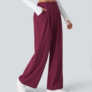 HALARA Maroon Wide-Leg Waffle Work Pants size M